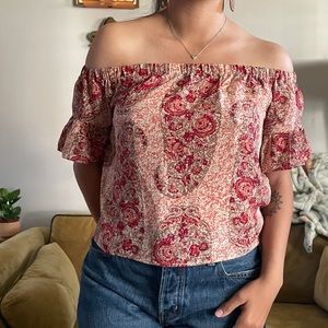 Madewell Silk Off-the-shoulder top in water color paisley